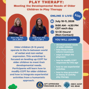 <div class="ew-slider-training-meta"><div class="ew-slider-training-date">July 10, 2026</div><div class="ew-slider-training-badges"><span>12 CEs</span><span>Virtual</span><span>Live Webinar</span></div></div>Child-Centered Activity Play Therapy: Meeting the Developmental Needs of Older Children in Play Therapy